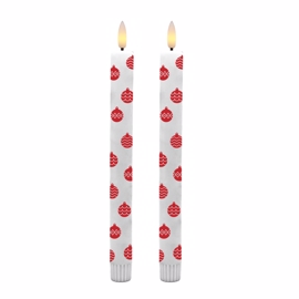 LED Kronelys 3D-Flamme med Julekuler, 2 stk.
